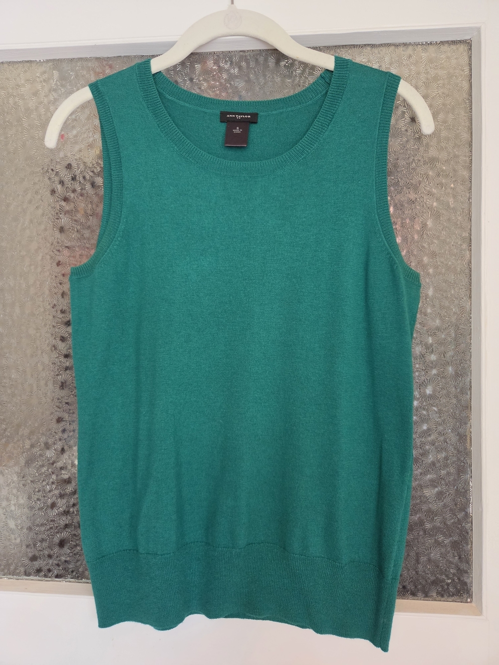 Ann Taylor Ribbed-Neck Sleeveless Tank in Teal
